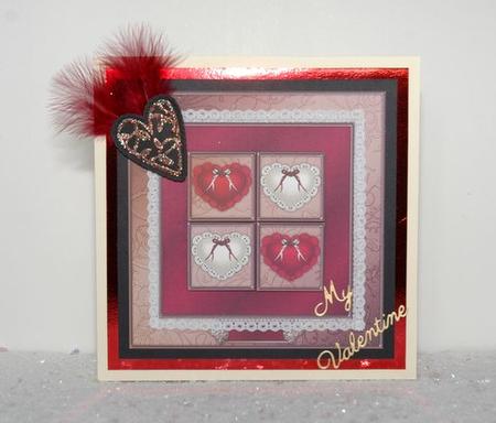 Lace Heart Square Stacker - Red 1b - Card Front by Jackie Bullock