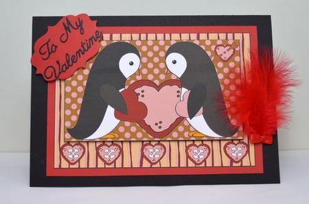 Loved Up Penguins Card Front by Jackie Bullock
