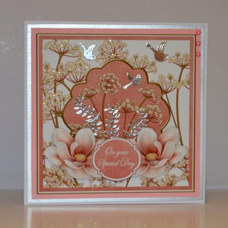 Pink Magnolia Special Day 7in Time Flower Decoupage Topper by Jackie Bullock