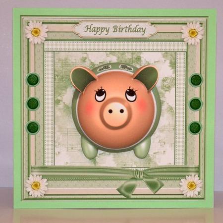 Little Green Piggy Approx: 7x7'' Card Front by Jackie Bullock