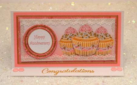 Pink Vintage Cupcake Happy Anniversary Dl Topper by Jackie Bullock
