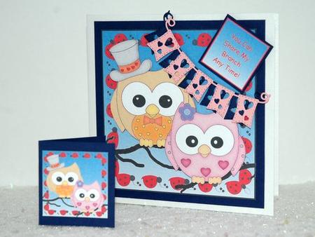 Owl Couple with Ladybird Border by Jackie Bullock