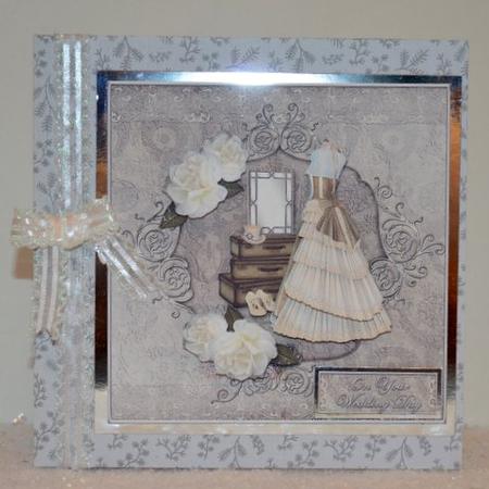 Vintage Dress and Roses in Silver Card Front by Jackie Bullock