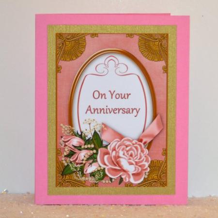 Pink Rose on Your Anniversary Oval 7x5in Decoupage Topper by Jackie Bullock