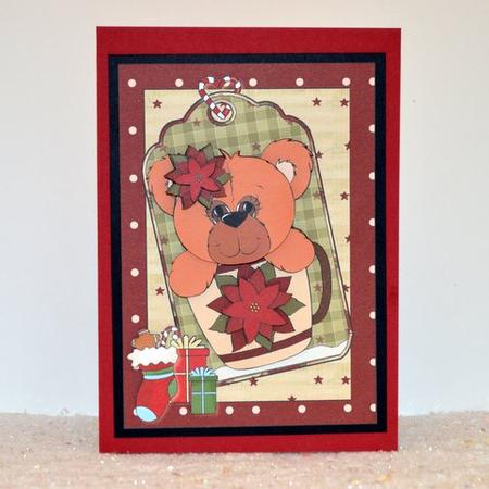 Teddy in a Tea Cup Swinging Tag Card Front by Jackie Bullock
