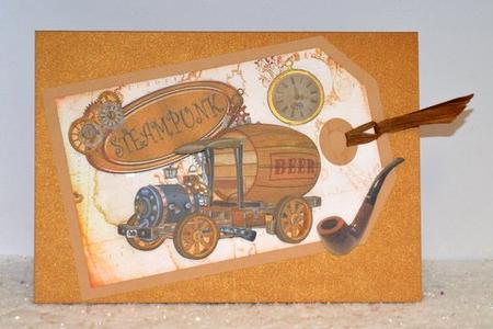 Steampunk Beer Wagon with Pipe on a Tag by Jackie Bullock