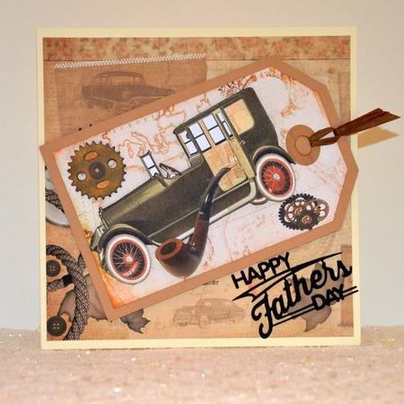 Vintage Car with Steampunk and Pipe on Tag by Jackie Bullock