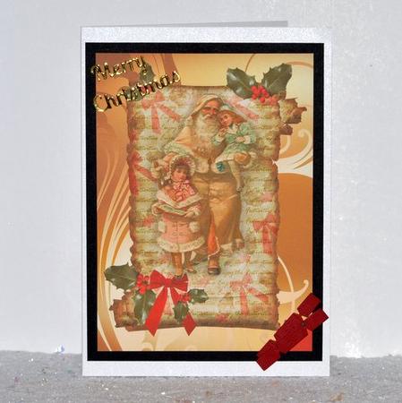 Vintage Santa with Children on a Scroll A4 by Jackie Bullock