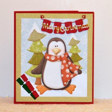 Cute Penguin with Polka Dot Scarf 8x8 by Jackie Bullock