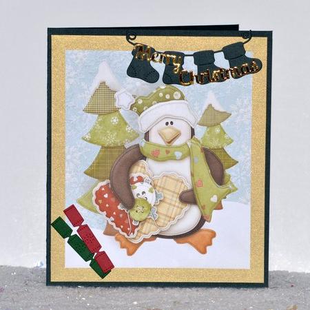 Lovely Penguin with Green Scarf & Cookies 8x8 by Jackie Bullock