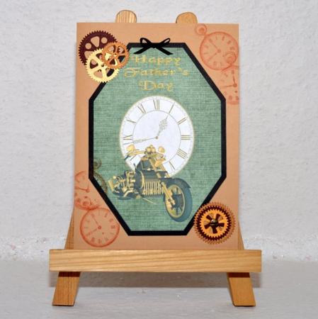 A4 Steam Punk Vehicle Octagon Card Front 5 by Jackie Bullock