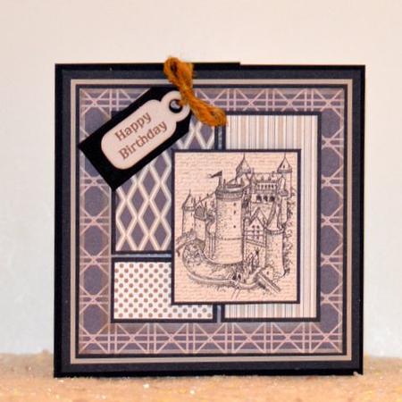 Medieval Castle Keep Square Panel Card Sepia by Jackie Bullock