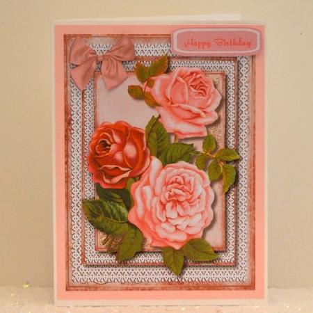 Beautiful Roses on Double Lace Frame by Jackie Bullock