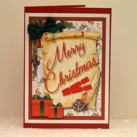 Merry Christmas Greetings on a Scroll  by Jackie Bullock