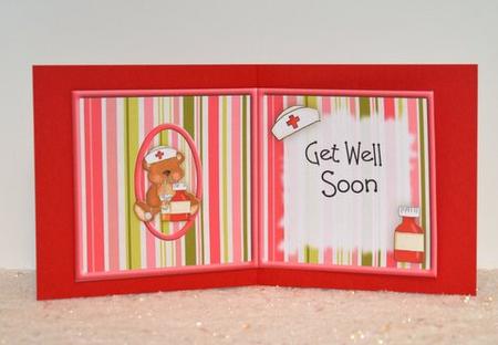 Get Well Soon Pink Teddy Square Card Insert by Jackie Bullock
