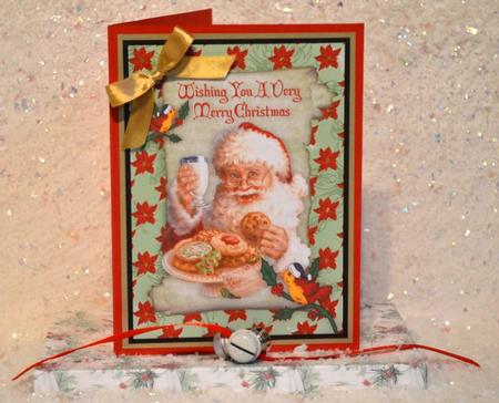 Lovely Vintage Santa with Cookies and Little Bird A4 by Jackie Bullock