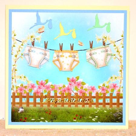 Nappy Washing Line Large Card Front and Decoupage by Jackie Bullock