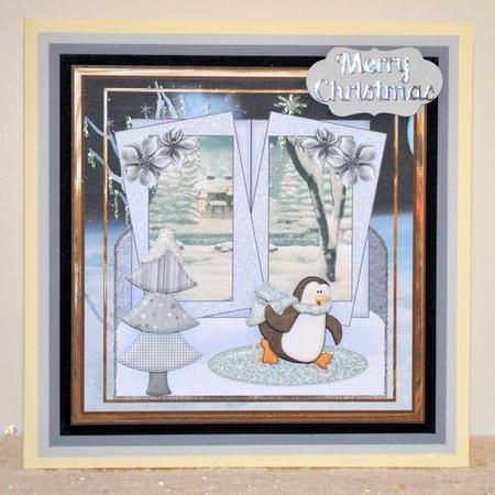 Penguin Skating 7x7 Card with Decoupage by Jackie Bullock