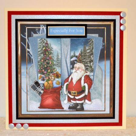 Santa is Ready for Work 7x7 Card with Decoupage by Jackie Bullock