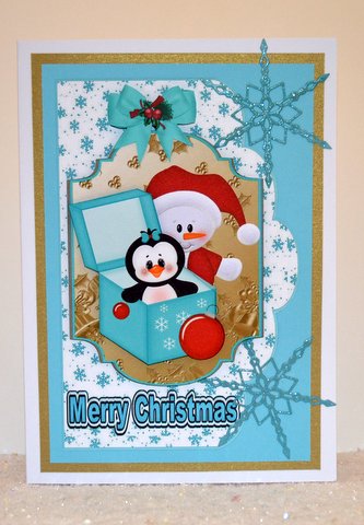 Cute Snowman & Penguin, Topper & Card by Jackie Bullock