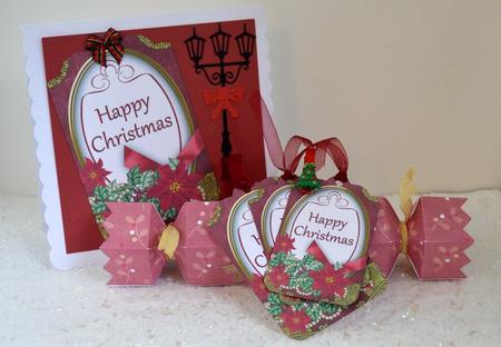 Red Poinsettia Happy Christmas Sentiment Tag Sheet by Jackie Bullock