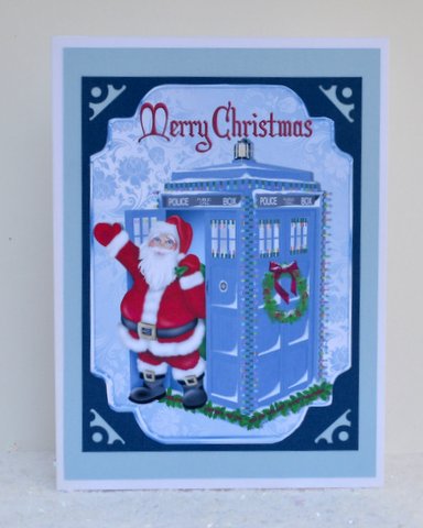 Santa Who in a Tardis on Bracket Card by Jackie Bullock