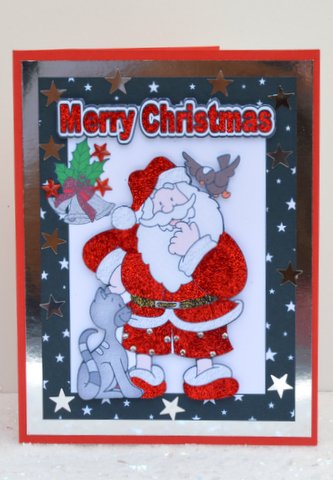 Santa in Glitter with Friends in Starry Frame by Jackie Bullock