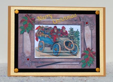 Vintage Santa in Automobile - Masculine Christmas Pyramid by Jackie Bullock