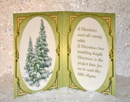 A5 Incert with Verse and Christmas Trees in Old Gold by Jackie Bullock