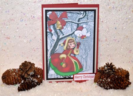 Little Lady with Baubles & Robin Snow Scene by Jackie Bullock