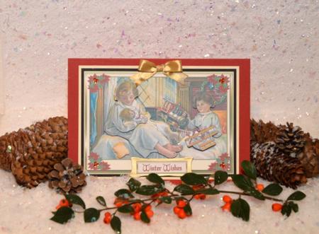 Christmas Morning Decoupage Card Front by Jackie Bullock