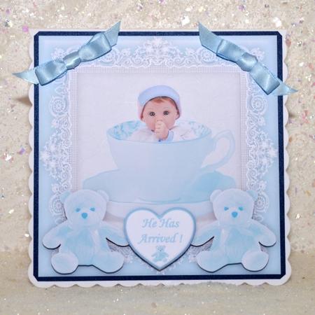 Baby Boy in a Teacup - 8 x 8 Card Topper by Jackie Bullock