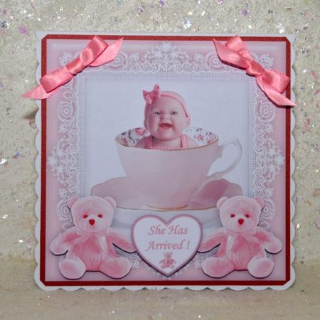 Baby Girl in a Teacup - 8 x 8 Card Topper by Jackie Bullock