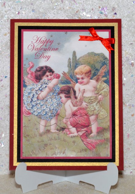 Vintage Valentine Cherubs Scalloped Pyramid by Jackie Bullock