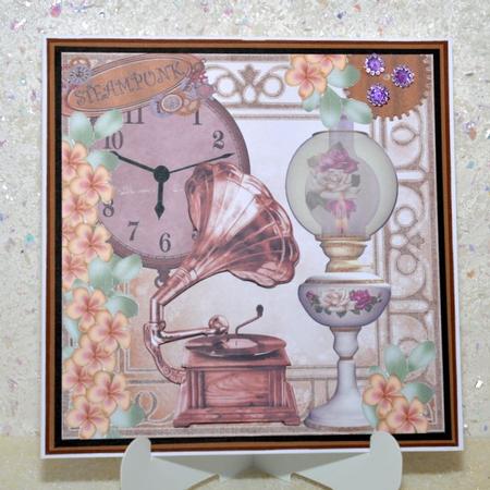 Lovely Oil Lamp and Gramaphone with Peach Roses 8x8 by Jackie Bullock