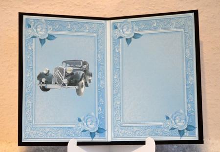 Vintage Black Car with Blue Roses A5 Insert by Jackie Bullock