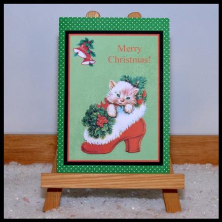 Christmas Kitten Card Front & Decoupage by Jackie Bullock