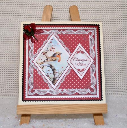 Red Robin Christmas Wishes 7in Double Diamond Topper by Jackie Bullock