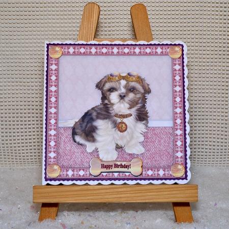 Steam Punk Roxy Puppy Dog 8" x 8" Card Topper with Bone Tags by Jackie Bullock