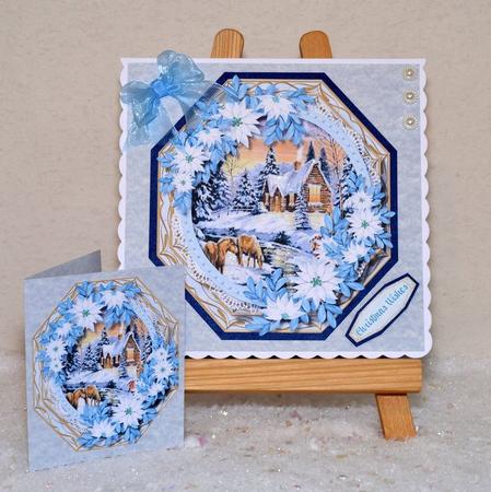 Lovely Octagonal in Blue with Poinsettias by Jackie Bullock
