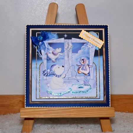Polar Bear Fun 7x7 Card with Decoupage by Jackie Bullock