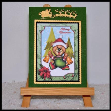 Bear with Bells 7 x 5 Card Front by Jackie Bullock