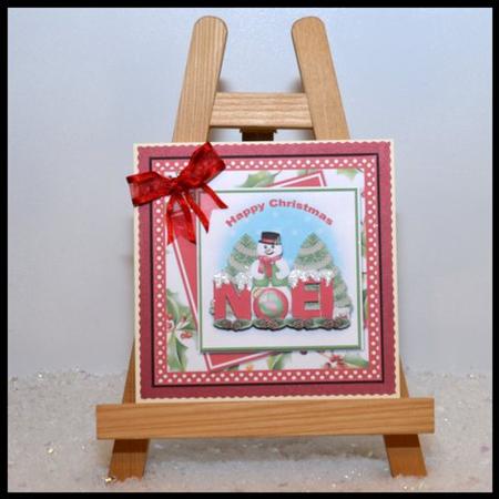 Noel Snowman Offset Squares Card Front by Jackie Bullock