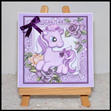 Adorable Lilac Pony on Lilac Roses 8x8 by Jackie Bullock