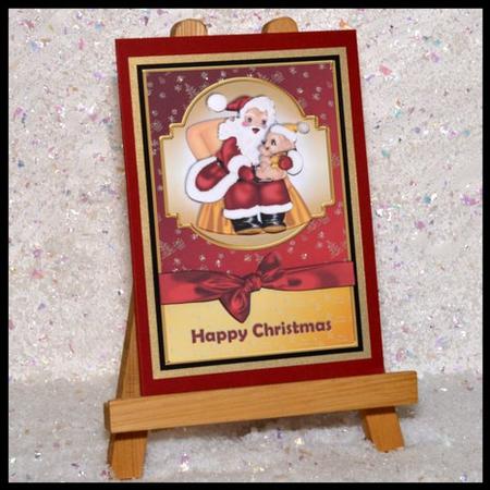 Santa and Bear Red and Gold Card Front by Jackie Bullock