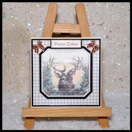 Lovely Vintage Reindeer with Holly Pyramids by Jackie Bullock