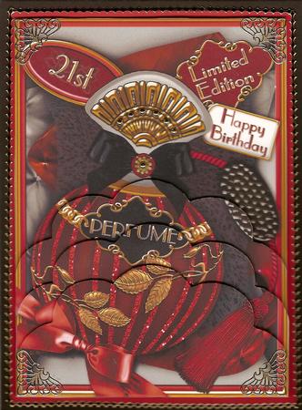 Burlesque Perfume 21st Birthday 7x5in Scallop Bottom Stacker by Jackie Comfort