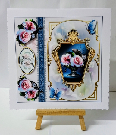 Pink Rose Vase Card Front With Decoupage by Jackie Odonnell