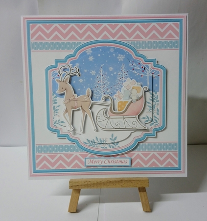 DEER & SLED 7.5 Christmas Decoupage  or Pyramage & Insert Card Kit by Jackie Odonnell