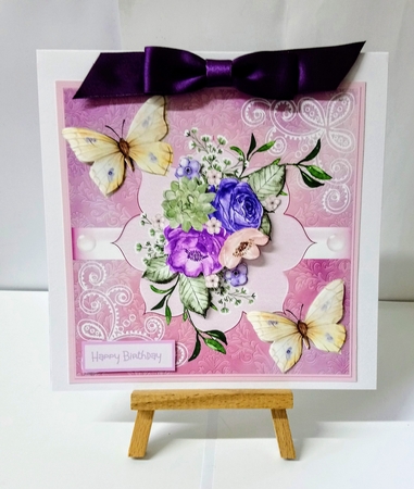 Purple flowers and butterfly 7x7 by Jackie Odonnell